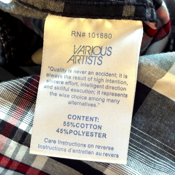 Pearl Snap Shirt Various Artists Blue Red White Plaid L Men Seam Long Sleeve - Picture 14 of 14